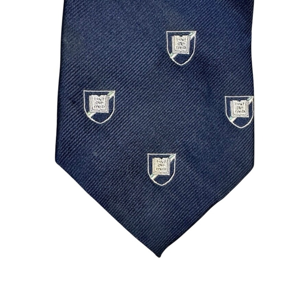 Ben Silver Navy Blue Pure English Silk Crest Motif Handmade Mens Necktie